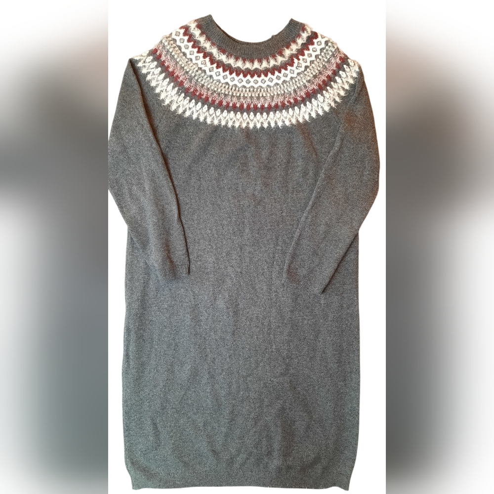 J. Jill Dress Womans Medium Gray Long Sleeve Midi Knit Bohemian Preppy Classic